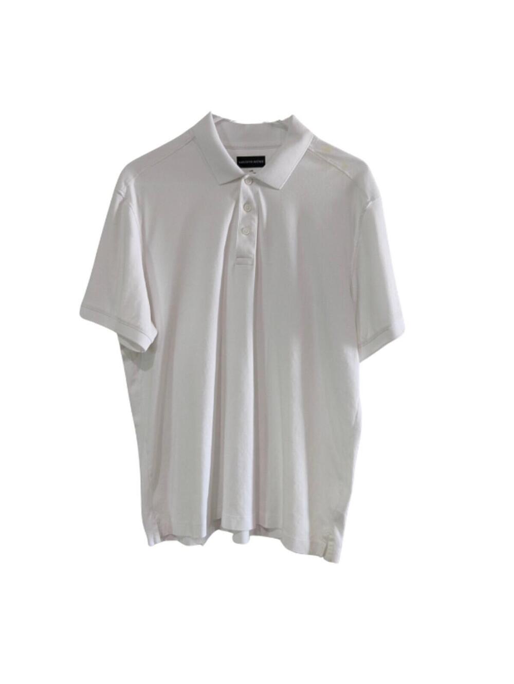 Saks Fifth Avenue Men's Designer Polo Shirt, White, Large, Cotton, Short Sleeve
